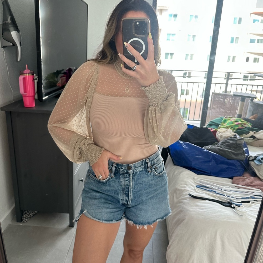 Elegant Sheer Sleeve Top in Cream